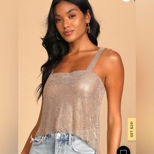 When the Party Calls gold rhinestone chainmail crop top